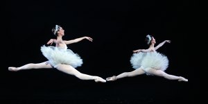 Harris,left,and Juliet Burnett in the Australian Ballet’s Swan Lake in 2012.