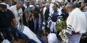 Mourners at the funeral of Yigal Yehoshua in Hadid. 