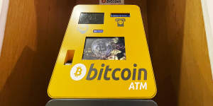 A bitcoin ATM vending machine in the Chatswood Chase shopping mall in Sydney. 