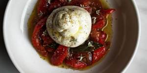 Vannella burrata with peperonata at Osteria Fiume.