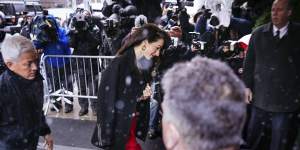 Amal Clooney,human rights lawyer and wife of actor George,attending the shower in a snowy NYC. 
