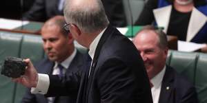Then-treasurer Scott Morrison with a lump of coal during question time in 2017.