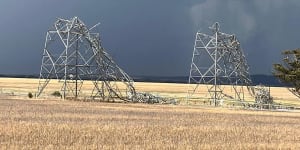 Transmission towers in Anakie,near Geelong,were knocked down.