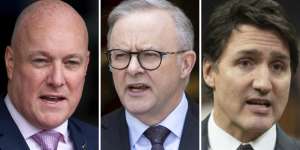 New Zealand Prime Minister Christopher Luxon,Australian Prime Minister Anthony Albanese and Canadian Prime Minister Justin Trudeau.