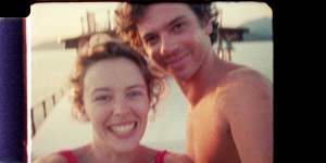 A frame of home movie footage of Michael Hutchence and Kylie Minogue as seen in Mystify.
