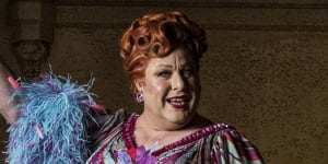 Shane Jacobson emerges as Edna Turnblad at the Regent Theatre,Melbourne,for Hairspray.