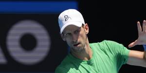 Novak Djokovic practices on Margaret Court Arena on Thursday.