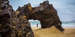 Rock formations on the beach,Bruny Island.