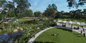 An artist’s impression of how Woolloongabba Rotary Park might look under the changes.