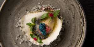 Angasi oyster with finger lime and scampi caviar at Bentley Restaurant and Bar,which is co-owned by Brent Savage.