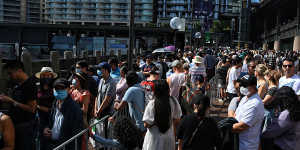People packed Circular Quay on sunny days in the recent school holidays,taking advantage of free public transport. 