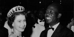 The Queen dances with President Nkrumah during a visit to Ghana in 1961.