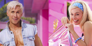 Ryan Gosling as Ken and Margot Robbie as Barbie.