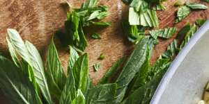 Zucchetti with grilled artichokes and rocket and mint.