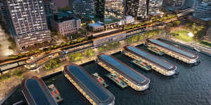 Artist impression of redesigned ferry wharves and Cahill Walk at Circular Quay under the government’s scheme.