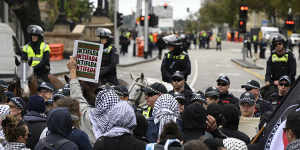 Pro-Palestine supporters clash with police as rival protests converge on CBD