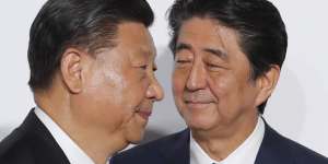 Shinzo Abe with Xi Jinping at the 2019 G-20 meeting in Osaka.