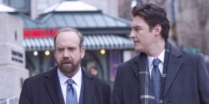Toby Leonard Moore (right) with Paul Giamatti,playing lawyers in Billions.