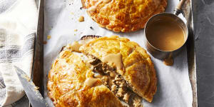Chicken pithiviers with creamy white wine sauce.