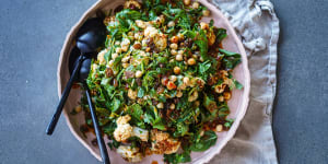 Roasted cauliflower,chickpea and herb salad with