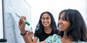 Sisters Amara (front) and Sahana have been taking additional classes for years.