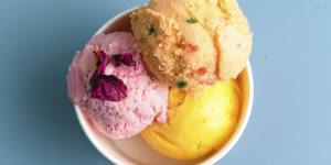 Exotic rose,Alphonso mango and tutti frutti ice-cream.