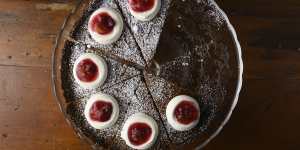 No-waste cake made from dehydrated cake crumbs and frangipane and citrus jam.