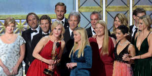 Nicole Kidman accepts a 2017 Emmy for Big Little Lies,which was made by her production house Blossom Films.