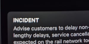 Internal Sydney Trains data shows trains running at zero per cent on time at 1pm. 