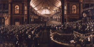 The first sitting of the Commonwealth Parliament at the Royal Exhibition Building in Melbourne,1901.