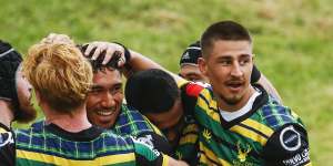 Gordon celebrate a try during their run to the Shute Shield final.