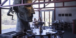 A Richard Stringer sculpture dominates the dining room.