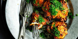 Tandoori chicken with mint and coriander - marinate overnight for best flavour.