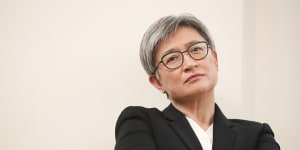 Senator Penny Wong during the launch of Peter Hartcher’s book,Red Zone:China’s Challenge and Australia’s Future,at Old Parliament House on Wednesday.