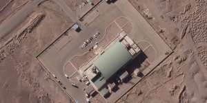 This satellite image from Maxar Technologies shows activity at the Imam Khomeini Space Centre in Iran's Semnan province in February. 