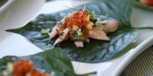 Mieng kum with smoked trout
