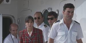 Ghislaine Maxwell and crew on her father's yacht,the Lady Ghislaine,in Tenerife. Ghislaine's father,Robert Maxwell,disappeared from the yacht and his body was later found in the sea. His death was ruled an accident.