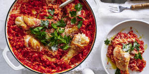 Adam Liaw’s baked chicken and tomato risotto.