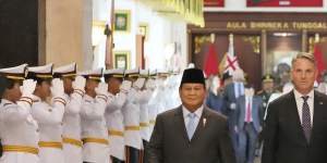 Australian Defence Minister Richard Marles (right) with Prabowo Subianto in Jakarta in February.