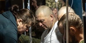 Members of the Ukrainian military receive treatment for concussions and light injuries from Ukrainian military medics at a frontline field hospital in Popasna,Ukraine.