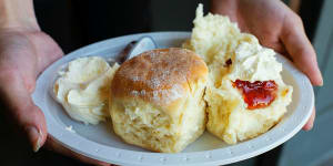 Fresh scones,jam and cream from the CWA stand at the Royal Easter Show.