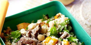 Pumpkin and couscous salad with beef.