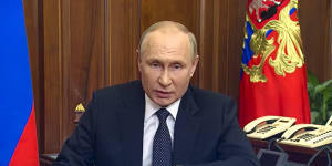Russian President Vladimir Putin addresses the nation in Moscow on Wednesday.