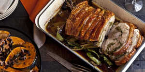 Porchetta served with a side of jap pumpkin with cinnamon and currants.