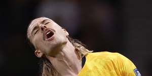 Jackson Irvine missed a golden chance late in the first half.