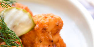 Go-to snack:Deep-fried buffalo cauliflower with chipotle butter and pickles.