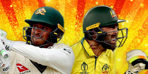 Usman Khawaja (left) was pivotal to Australia retaining the Ashes in 2023,while Glenn Maxwell had a World Cup to remember as Australia lifted the trophy.