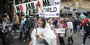 Anti-vaccination protesters in Hyde Park,Sydney on November 27.
