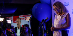 Liberal leader Libby Mettam conceding defeat at her function in Cottesloe on election night.