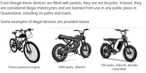 A lot of the images and videos of young people riding “e-bikes” are actually electric motorbikes,which are already illegal to ride on public roads and paths.